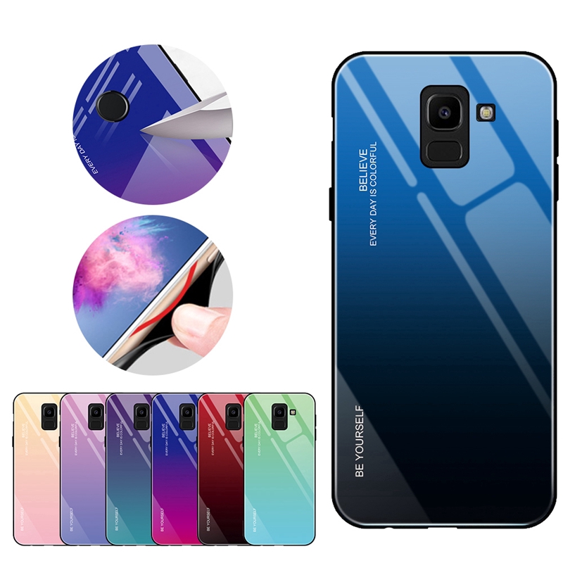 Ốp lưng mặt kính viền mềm thiết kế màu gradient dành cho Samsung Note 8 9 J8 J4 J6 Plus | BigBuy360 - bigbuy360.vn
