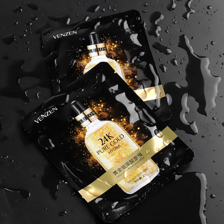 Mặt Nạ Dưỡng Da Mặt Tinh Chất Vàng 24K Venzen - Se Khít Lỗ Chân Lông, Làm Căng Da Trong Suốt, Chống Lão Hóa (HOT) | Thế Giới Skin Care