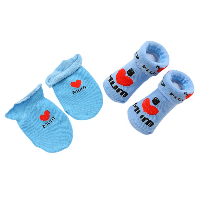 Set găng tay + vớ cotton họa tiết dễ thương cho bé