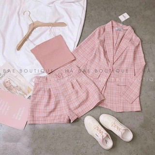 Áo vest kèm quần đùi và áo hai dây set vest ba món bốn màu nâu xanh xám hồng
