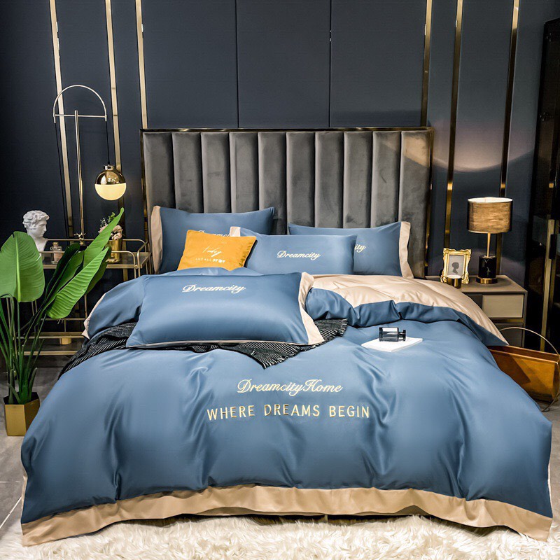 Bộ 4 món Chăn Ga Gối Phi Lụa Hoàng Gia Dream Home mẫu mới - Linh an beeding