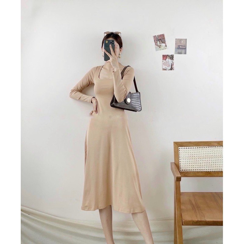 Đầm cổ vuông thun dài tay | BigBuy360 - bigbuy360.vn