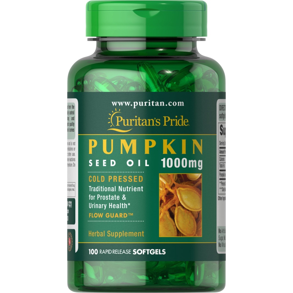 Tăng cường chức năng bàng quang giảm viêm tiết niệu, hỗ trợ tim mạch, tiểu đường  Puritan's Pride pumpkin seed oil 100v