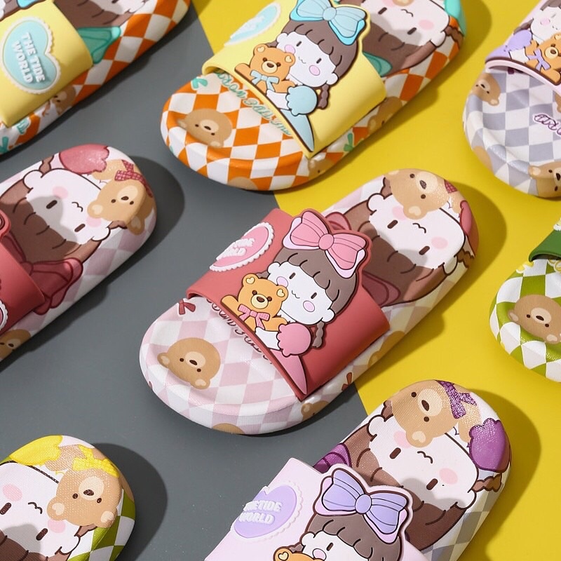 Dép lê quai ngang trẻ em Em Bé Gấu Bông hoạ tiết xinh yêu cho bé trai bé gái mã DLC5