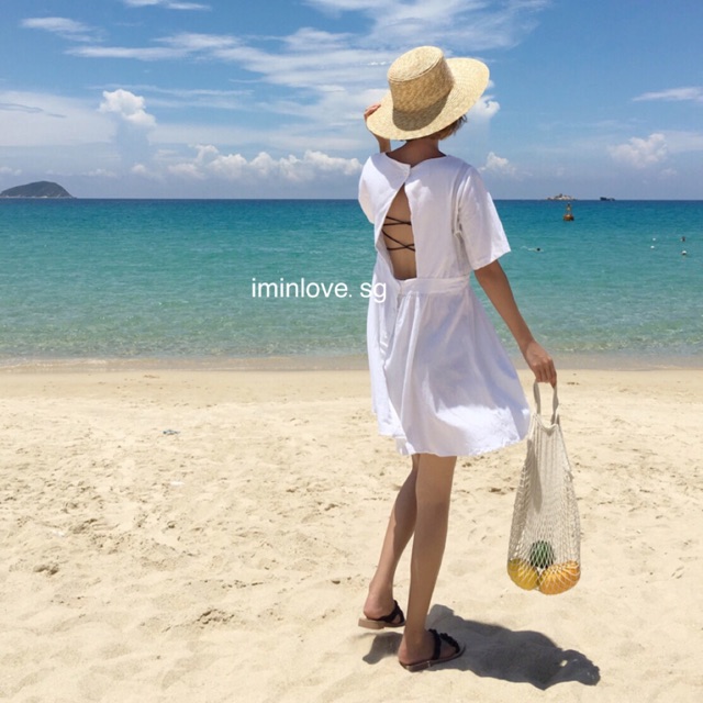 VÁY TRẮNG HỞ LƯNG - vải đũi