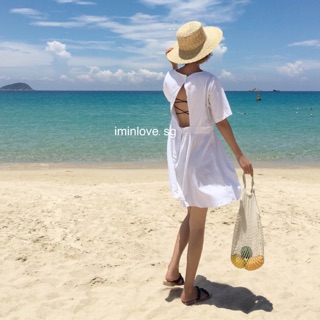 Váy trắng hở lưng - vải đũi
