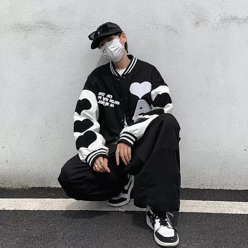 Áo khoác bomber nỉ CHỮ A Unisex Áo bóng chày phối tay trái tim cá tính - CUTE_ZOO