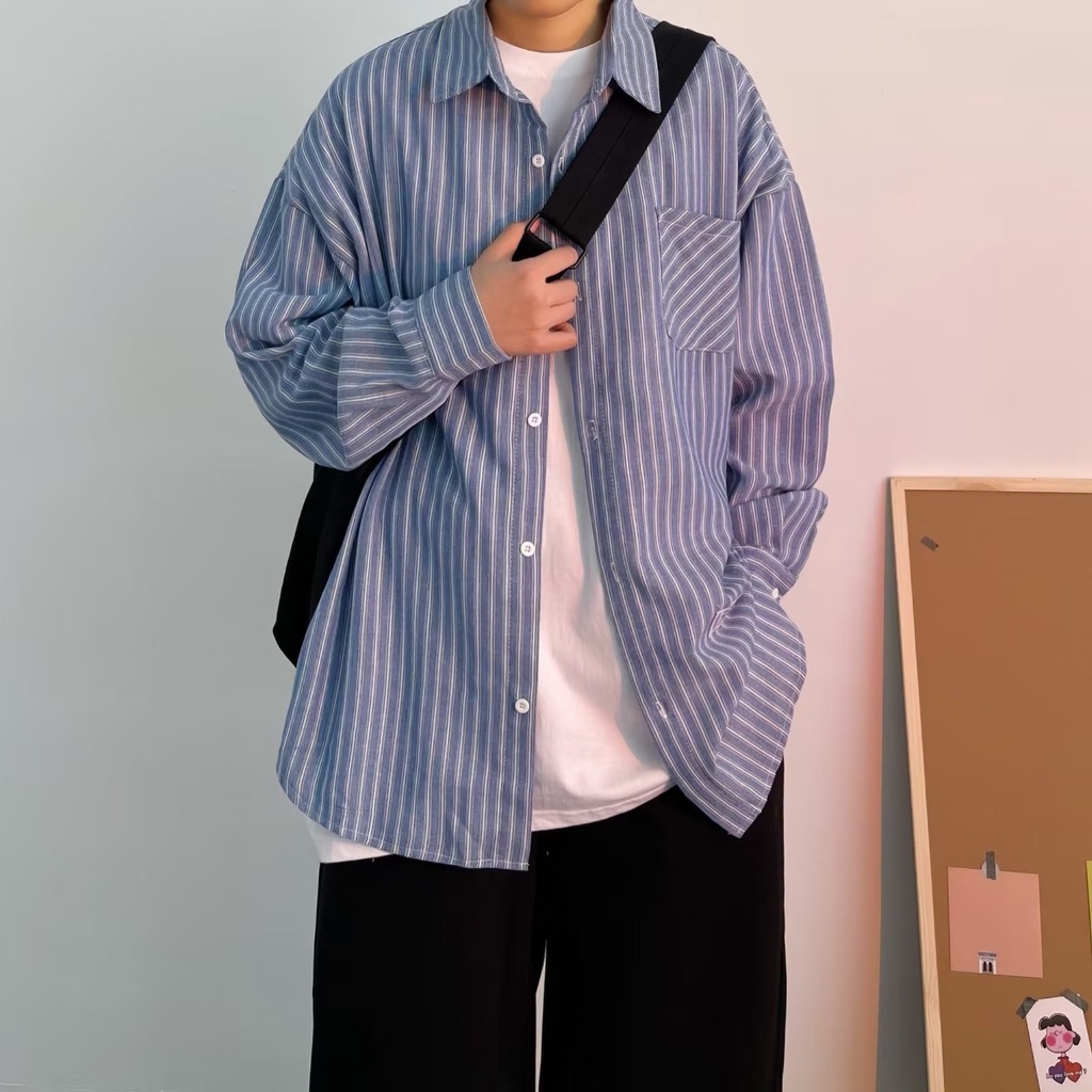 Áo Sơ Mi Sọc Nam 3 Màu 3-3XL Mùa Hè Mỏng Rời Sọc Dọc Phiên Bản Hàn Quốc Áo Sơ Mi Tay Dài Mặc Ngoài P