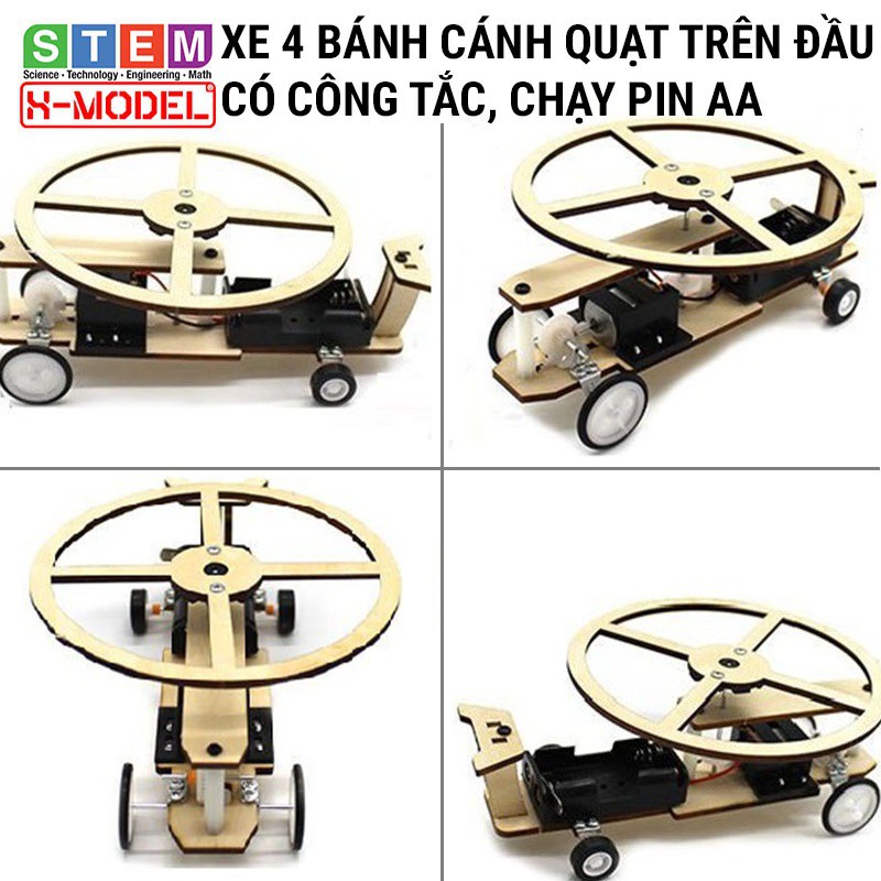 Đồ chơi sáng tạo STEM Ô tô gỗ 4 bánh có cánh quạt trên đầu X-MODEL ST37 cho bé, Đồ chơi trẻ em DIY |Giáo dục STEM, STEAM