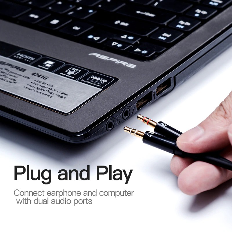 Cáp chuyển đổi jack âm thanh tai nghe sang cổng âm thanh và micro 3.5mm cho máy tính