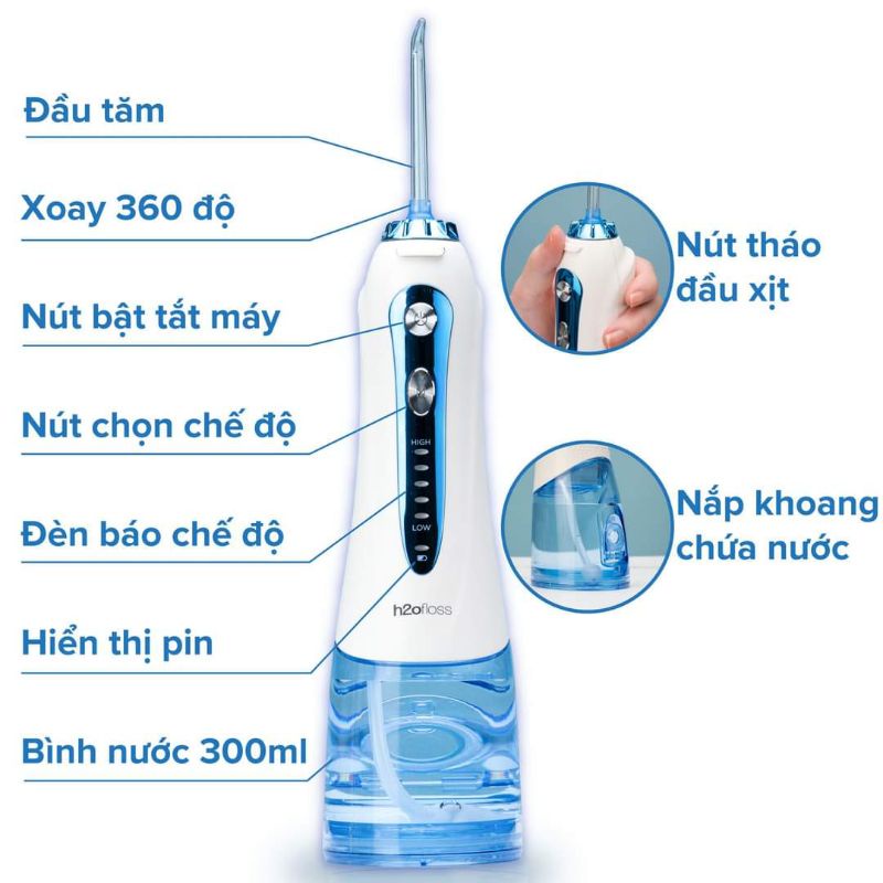 Máy tăm nước H2OFloss HF-9P chống thấm nước, tặng túi vải du lịch, bảo hành 12 tháng, đổi mới 30 ngày | BigBuy360 - bigbuy360.vn