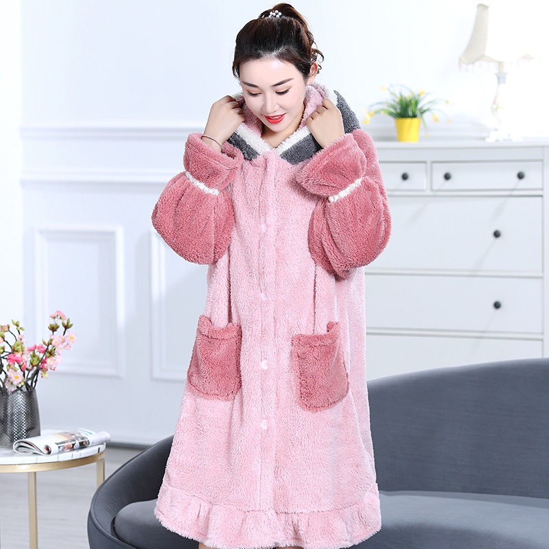 Đầm Ngủ Lông Cừu San Hô Dày Dáng Rộng Dài Họa Tiết Hoạt Hình Dễ Thương Thời Trang Thu Đông Cho Nữ | BigBuy360 - bigbuy360.vn