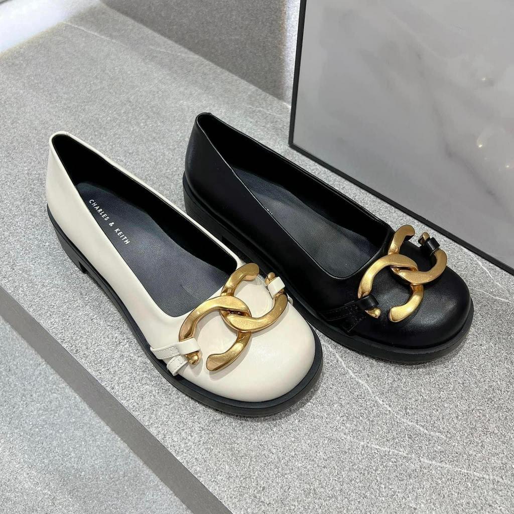 Giày nữ giày búp bê nữ CnK đế cao 2cm mũi tròn xích vàng  sang trọng hàng Fullbox