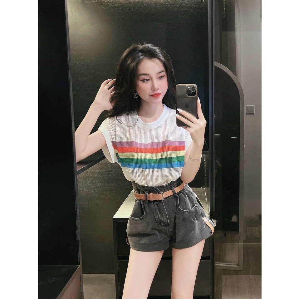 Áo Len Lưới Phối Màu Cầu Vòng TN1422