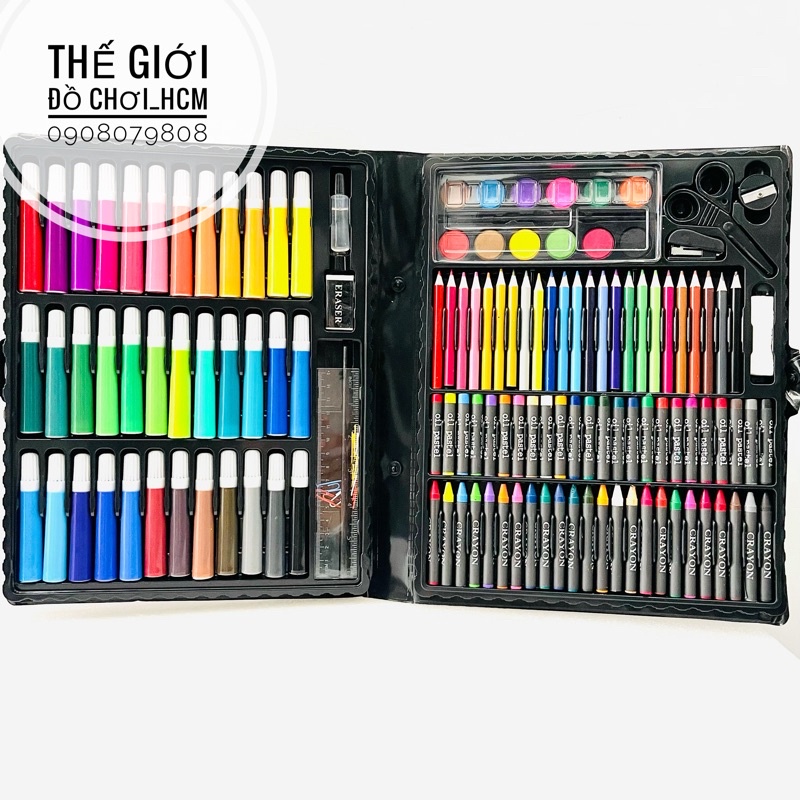 [HÀNG THẬT- CLIP THẬT] Đồ chơi hộp bút màu đa năng lớn 150 chi tiết dành cho bé yêu học vẽ, tô màu đầy sáng tạo.