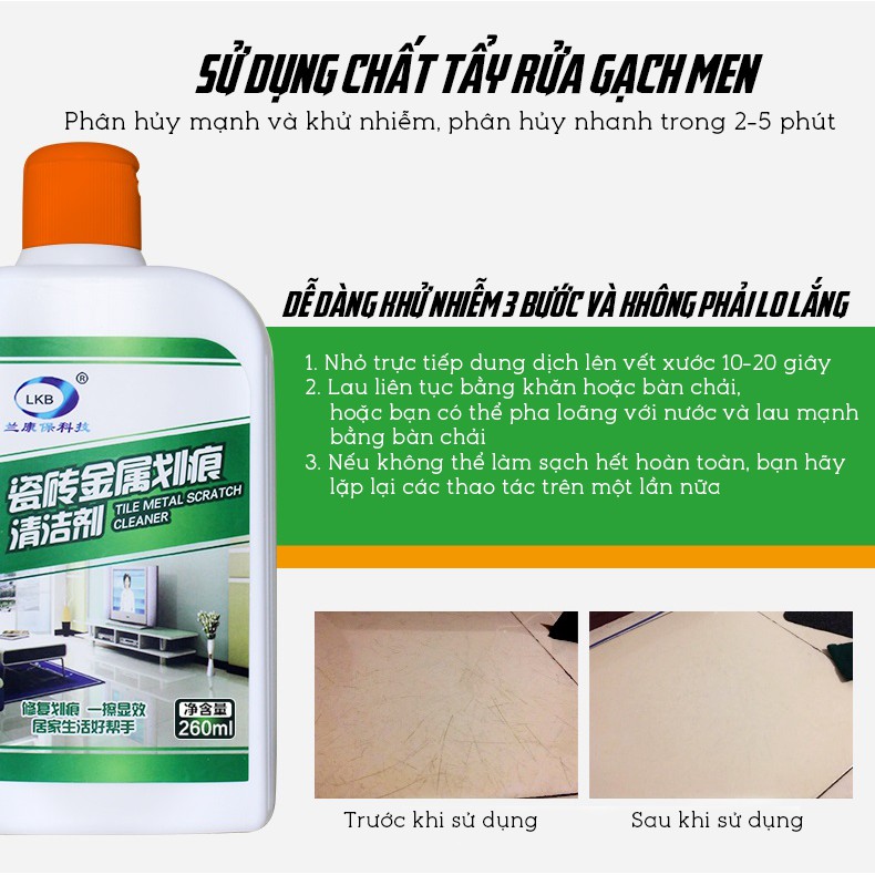 [Kèm Quà Tặng] Dung Dịch Xoá Vết Xước Gạch Sàn Nhà Siêu Sạch Cao Cấp LKB 260ml