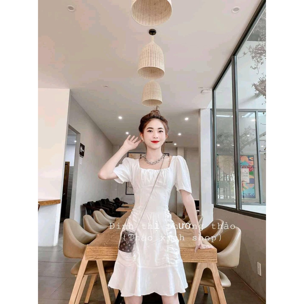 Váy cổ vuông tay ngắn váy cổ vuông CAMA SOTRE | BigBuy360 - bigbuy360.vn