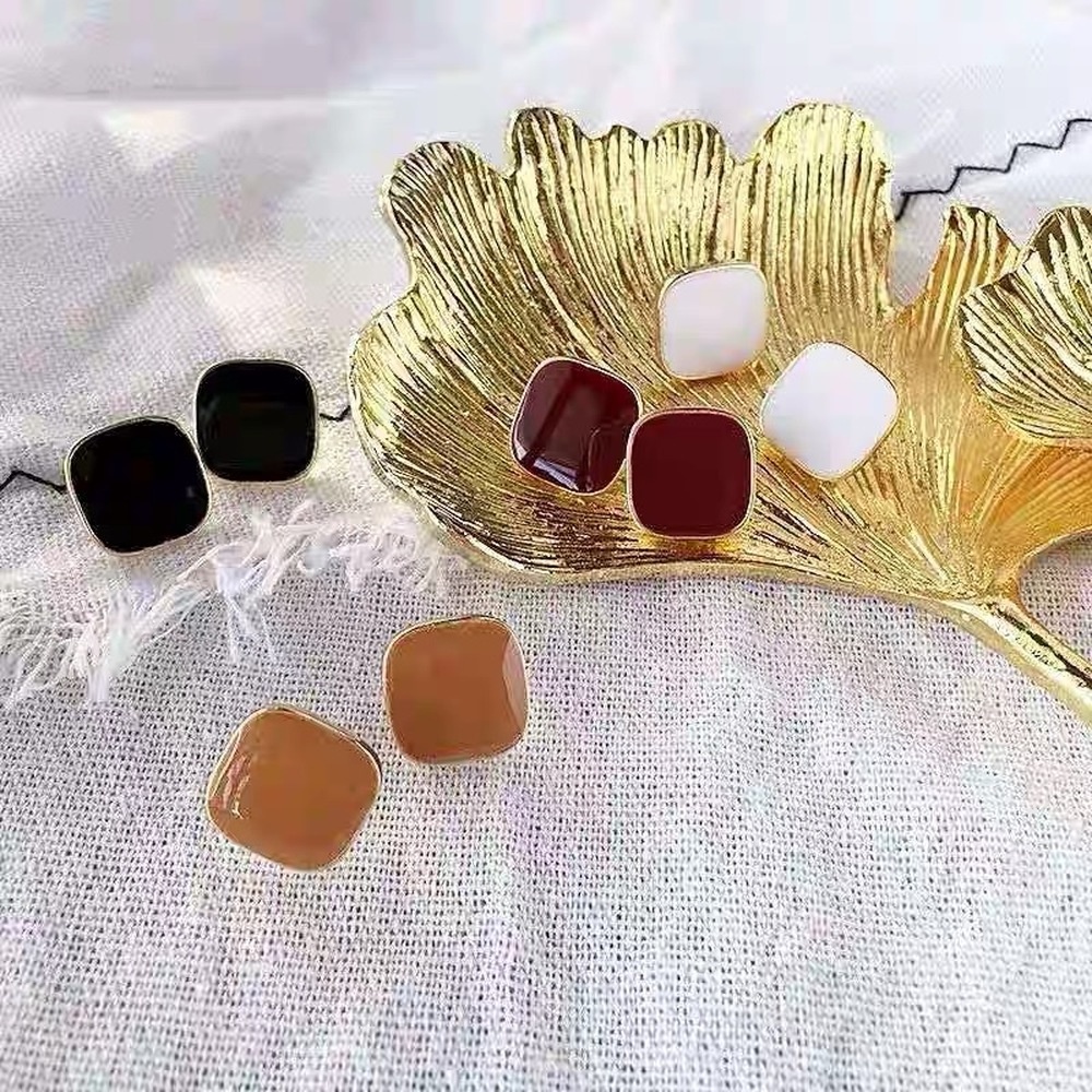 Bông Tai Bạc 925 Hình Vuông Đơn Giản Phong Cách Retro Mới