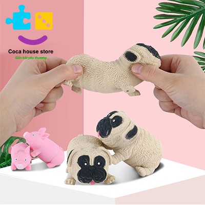 Đồ chơi giảm stress hình chó Pug, đồ chơi bóp tay silicon giảm căng thẳng hiệu quả