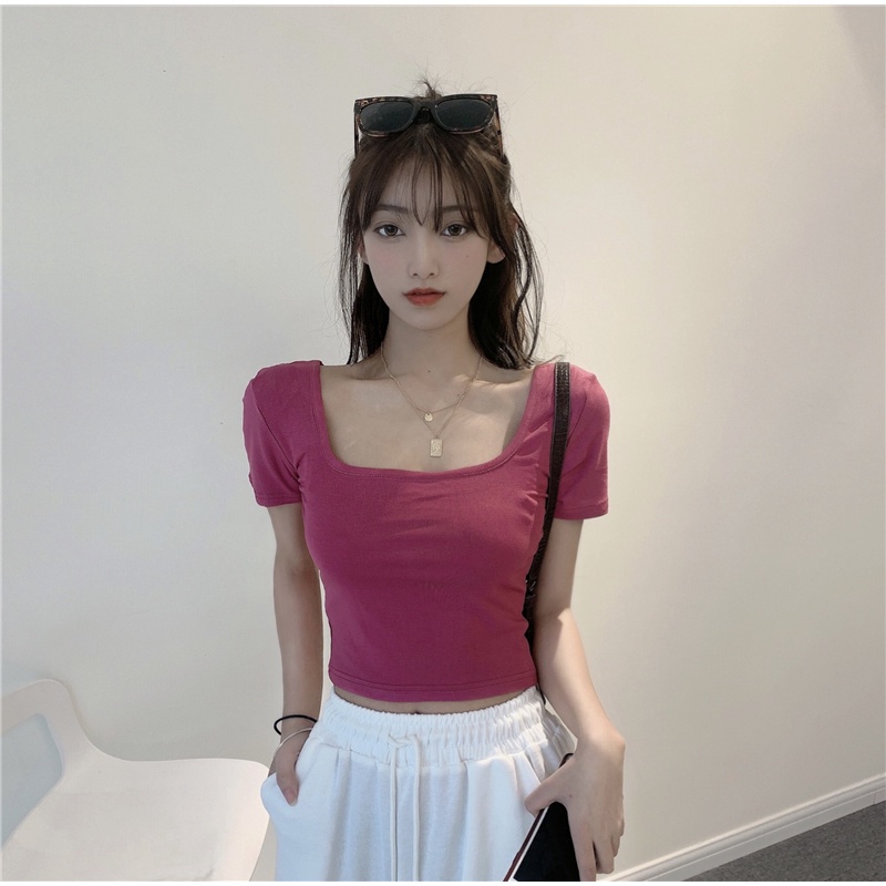 COZOK Áo Thun Tay Ngắn Cổ Vuông Form Ôm Hợp Thời Trang