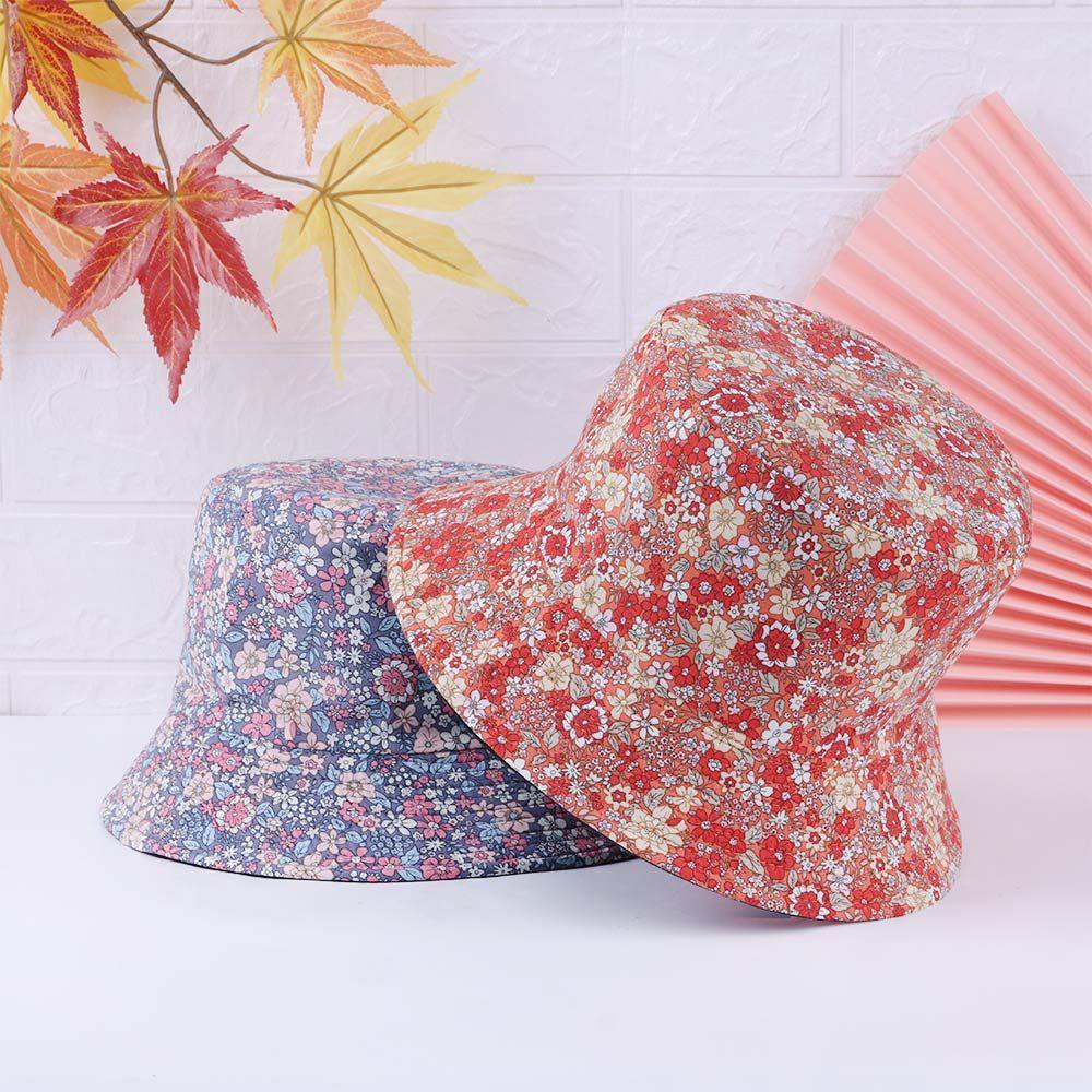 Mũ Tai Bèo Vải Cotton Hai Mặt In Hoa Thoáng Khí Chống Tia UV Thời Trang Xuân Hè