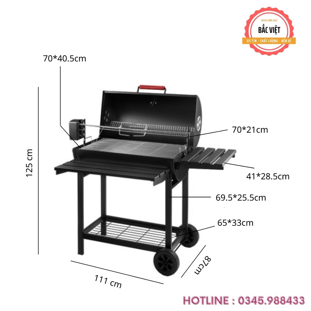 Bếp nướng than hoa ngoài trời có nắp đậy, có tay đẩy,có moto quay BB-05