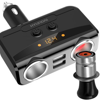 Tẩu sạc cao cấp hyundai hy-32 có led 2 tẩu 2 cổng usb, hiển thị điện áp
