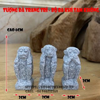 Tượng đá trang trí tiểu cảnh tượng đá bộ ba khỉ tam không - Màu đá xám - Size mini chiều cao 6cm