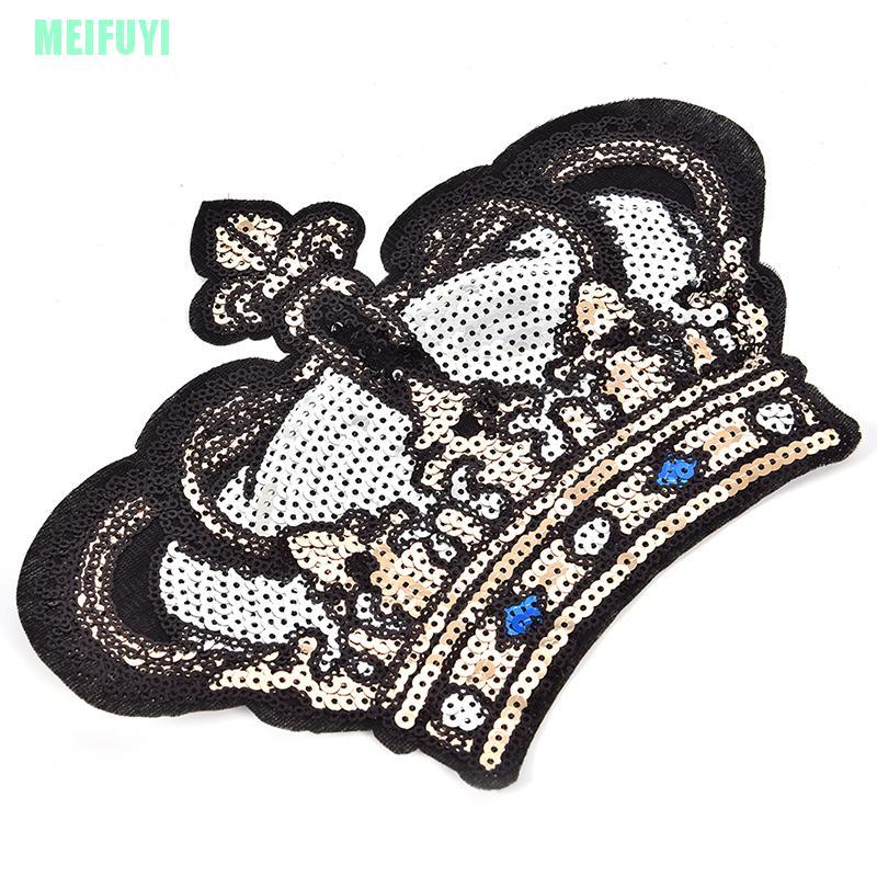 Miếng Dán Ủi Quần Áo Hình Vương Miện Đính Sequin Lấp Lánh