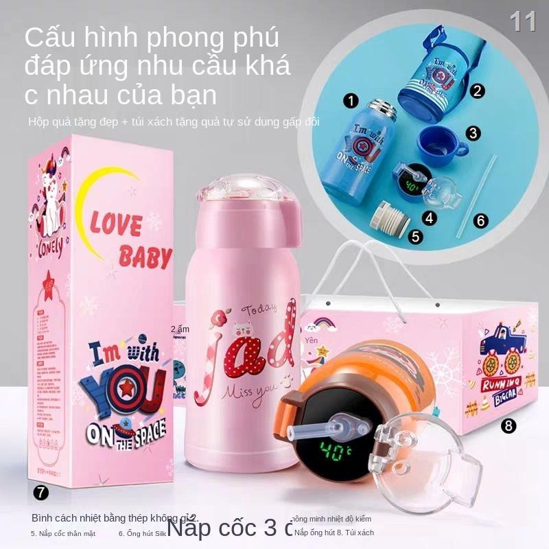 CBộ hiển thị thông minh cốc giữ nhiệt trẻ em bằng thép không gỉ có ống hút kép -sử dụng bình nước di động chống rơi cho