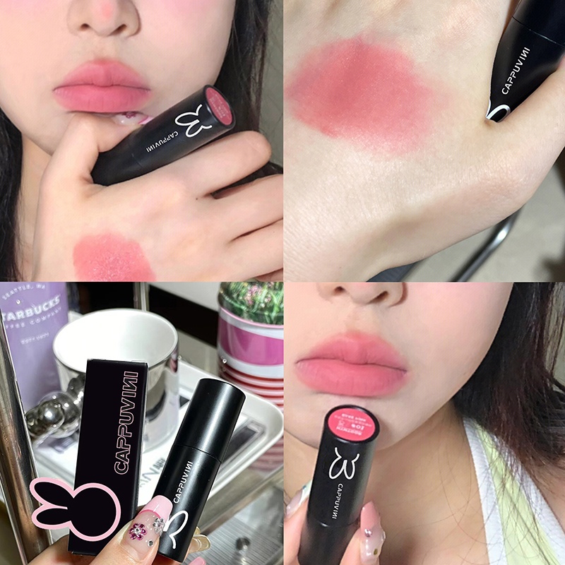 Son Môi CAPPUVINI Kết Cấu Nhung Lì Tự Nhiên Lâu Trôi Thiết Kế Vỏ Hình Thỏ Ống Nhỏ Màu Đen