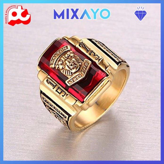 Nhẫn nam cao cấp thời trang inox đẹp titan thép không gỉ kiểu mạ vàng sư tử 1973 MIXAYO đá đỏ màu mạ vàng PTNNA218