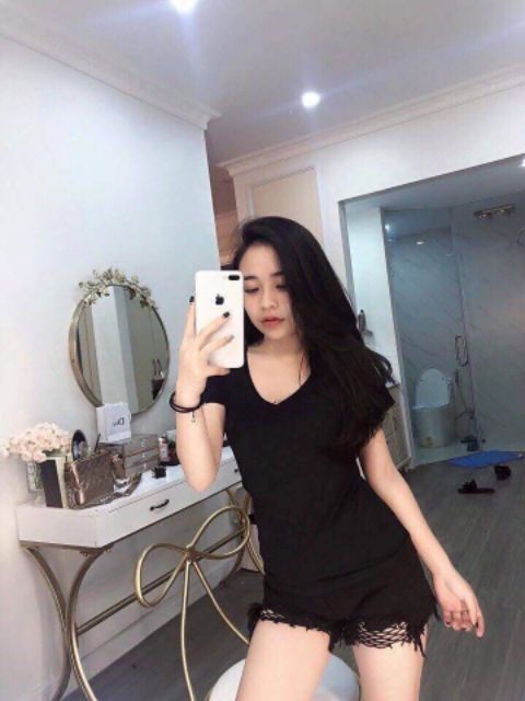 Áo phông nữ trơn cổ tim chất cotton 100% bao đẹp | BigBuy360 - bigbuy360.vn