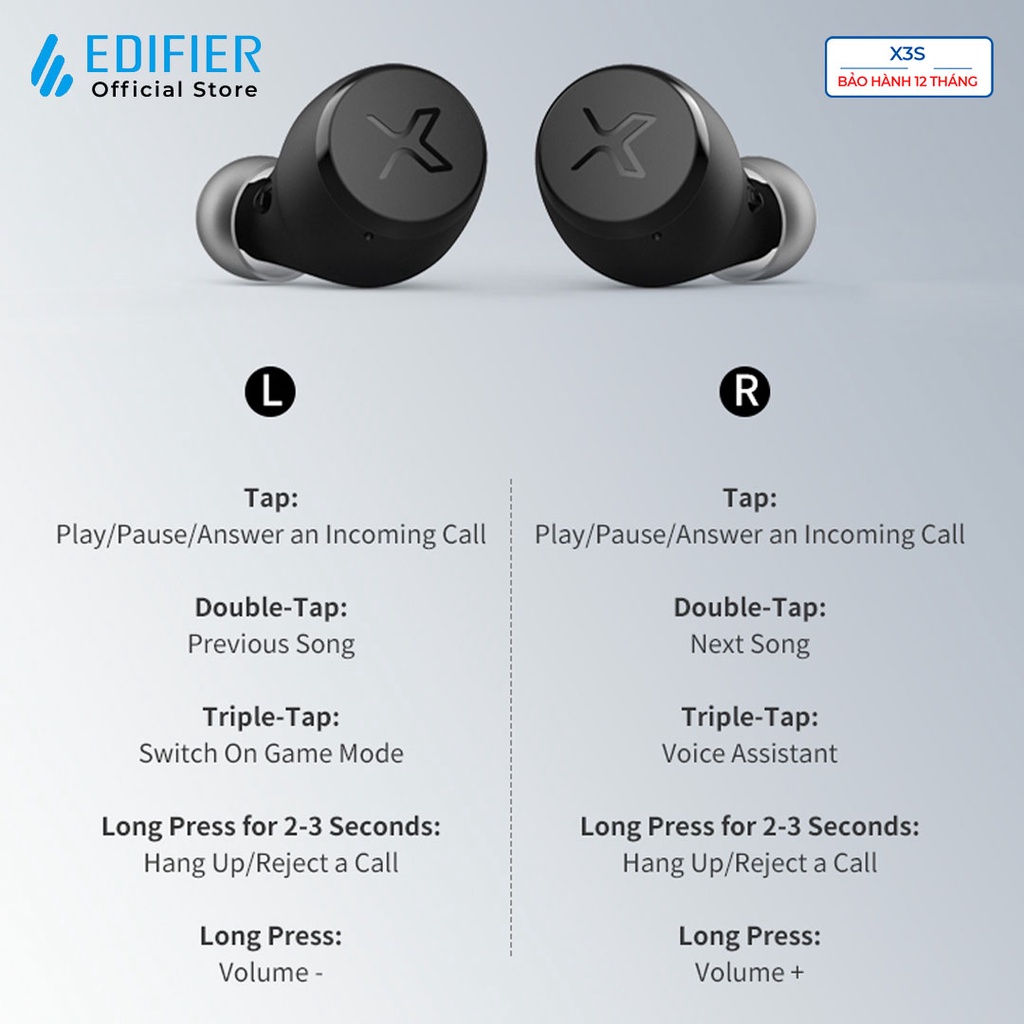 Tai nghe Bluetooth 5.2 EDIFIER X3s Chip Qualcomm APTX Khử ồn đàm thoại Thời lượng pin 28 giờ Chơi game Hàng chính hãng