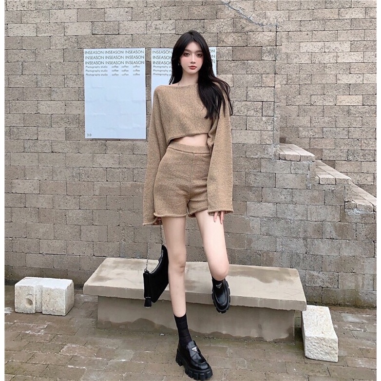 ✨💕Set áo croptop tay phồng kèm quần short💕