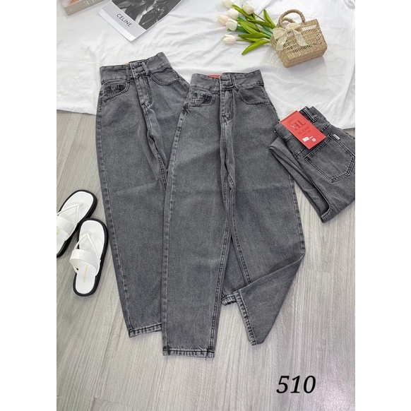 Baggy jeans lưng cao trơn 2 nút