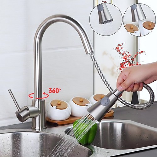 Vòi rửa chén nóng lạnh inox 304 xịn có dây rút tháo rời