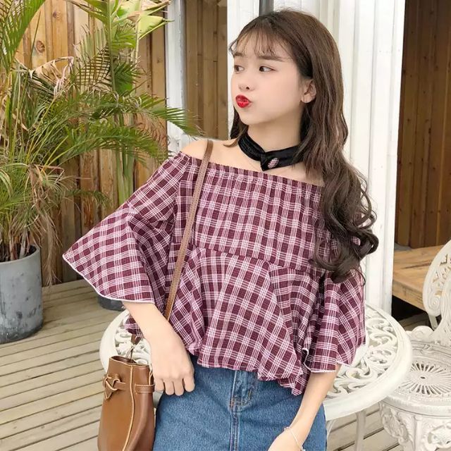 Áo trễ vai, tay lỡ, xòe ống tay, áo baby doll, áo sơmi kiểu SM54