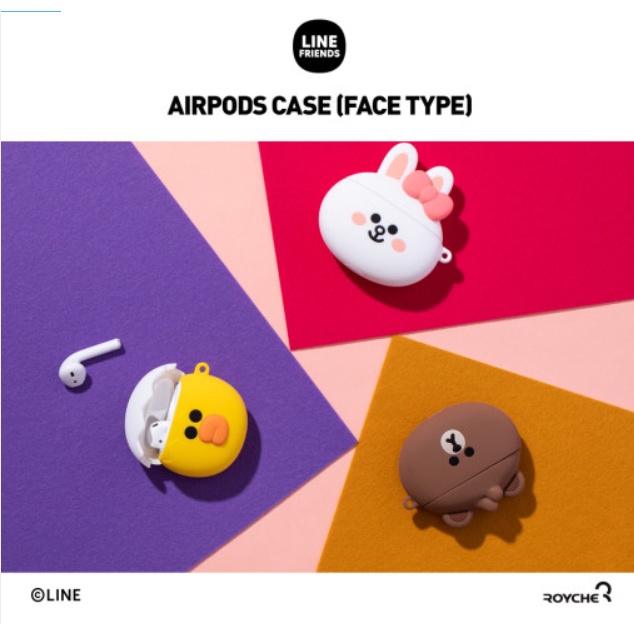 Vỏ bảo vệ hộp sạc tai nghe Apple AirPods1/2 hình khuôn mặt LINE FRIENDS