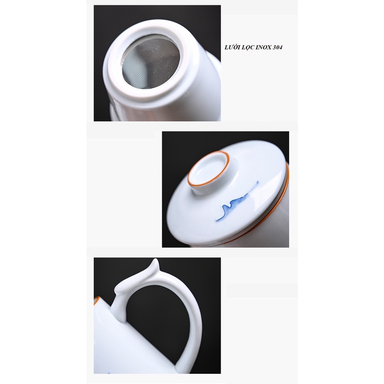 Ly cốc sứ pha trà có lõi lọc và nắp đậy dung tích 430 ml