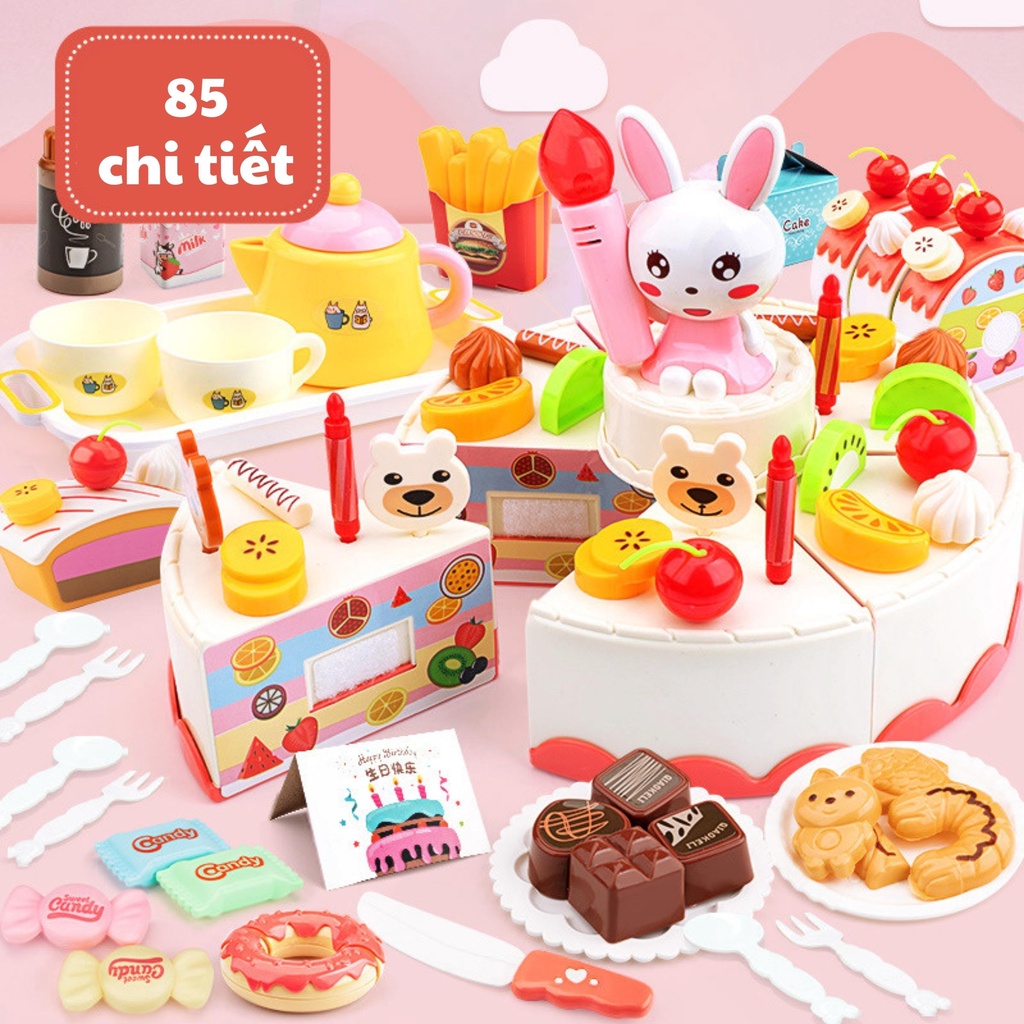 Đồ chơi bánh sinh nhật cao cấp 85 chi tiết có nến và nhạc cho bé, đồ chơi nhập vai cho trẻ em BOBIKIDS SN01