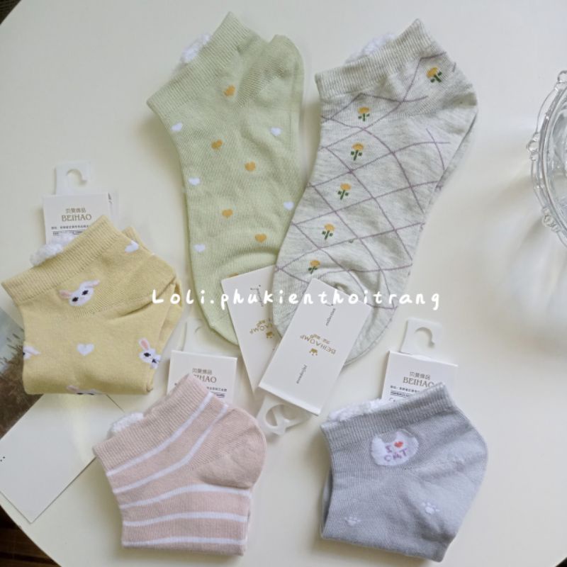 Tất Vớ Nữ Cổ Ngắn In Hình Dễ Thương Phong Cách Hàn Quốc Cho Nữ (TN020)