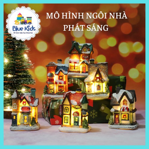 Mô hình ngôi nhà phát sáng BLUE KIDS bằng nhựa, có đèn LED dùng để trang trí nhà cửa, phòng ngủ