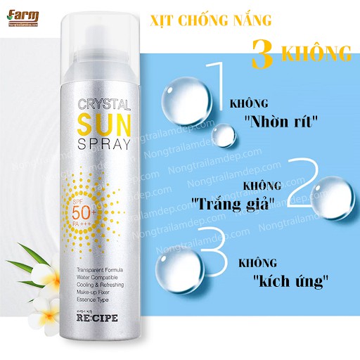 Xịt chống nắng Crystal Sun Spray SPF50+ 150ml dưỡng ẩm, bảo vệ da