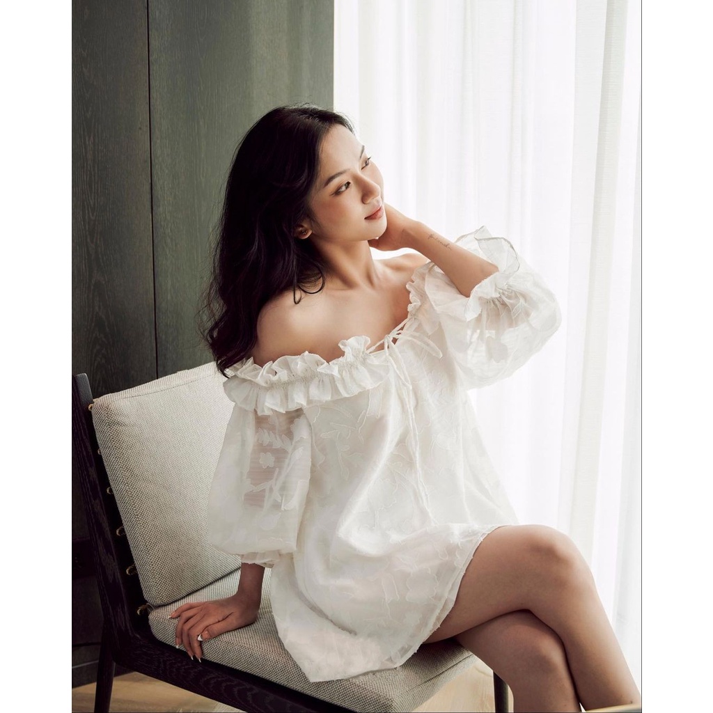Set áo kiểu nữ dáng babydoll [2 lớp] Áo trễ vai tay bồng tay lỡ S-BE