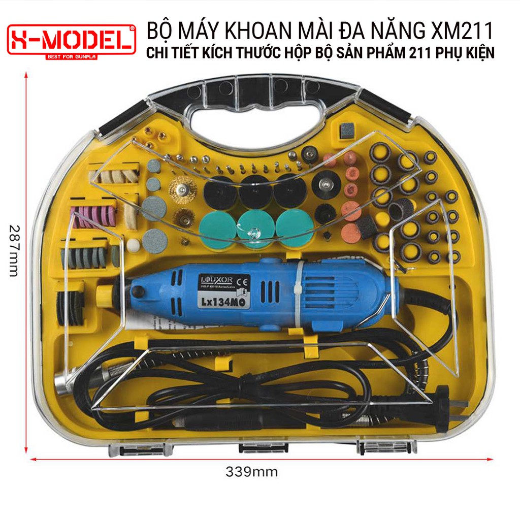 Bộ máy khoan, mài, cắt, khắc đa năng mini LX134MO, chứa 211 phụ kiện chuyên dụng gia công những đồ mô hình XMODEL XM211