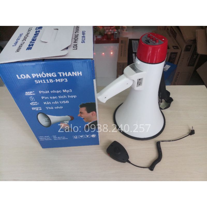 Loa phóng thanh công suất lớn 25W chính hãng sunrise SH11B mp3,USB, thẻ nhớ kèm pin sạc, có ghi âm, còi báo động
