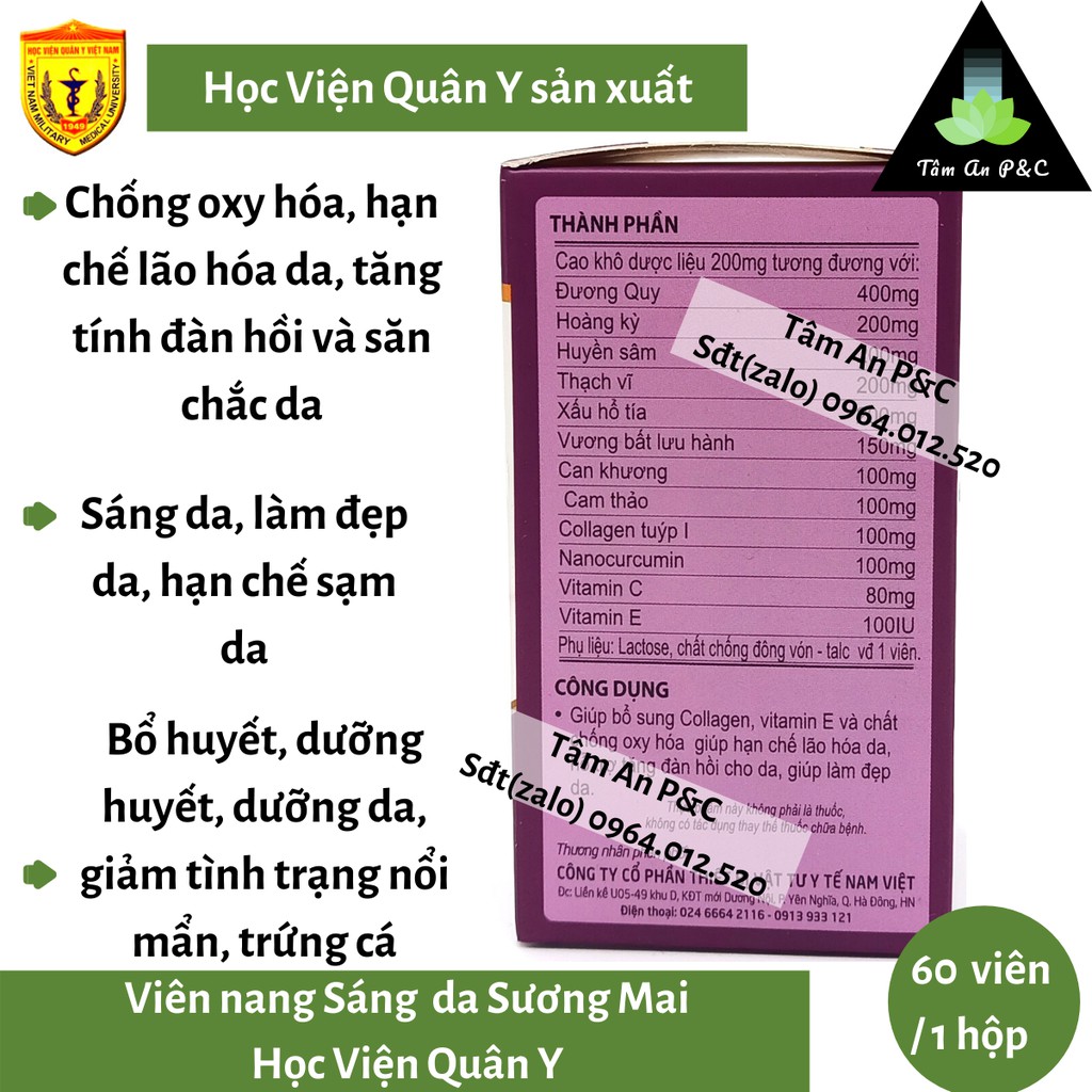 (Combo 2 hộp) Viên uống trắng da, sáng da Sương Mai Học Viện Quân Y- Giúp da mềm mại, sáng trắng- CHÍNH HÃNG HVQY | BigBuy360 - bigbuy360.vn