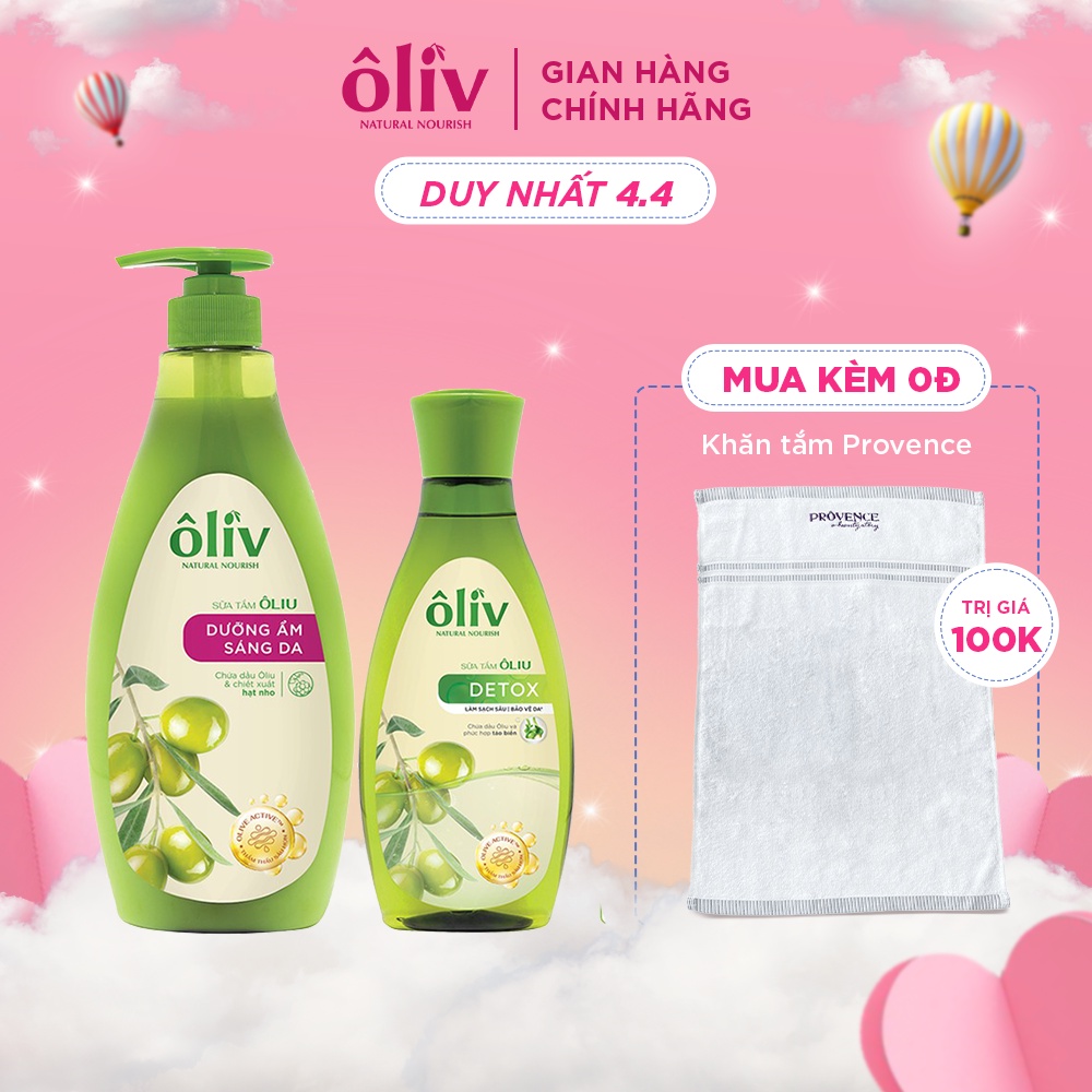 Combo Sữa Tắm Ôliv Sáng Da 650ml + Sữa Tắm Ôliv Detox 250ml