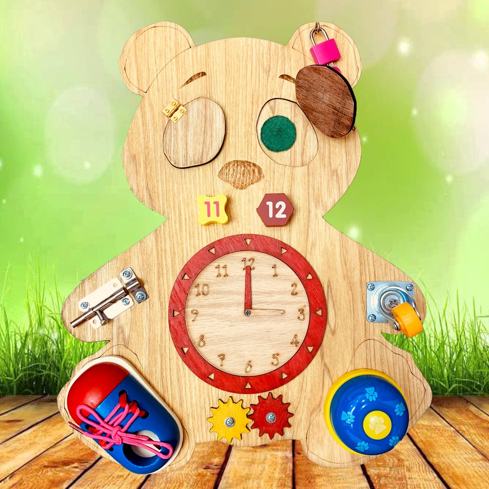 Đồ Chơi Gỗ,Bảng Bận Rộn Busy Board Gấu Con Ngộ Nghĩnh Giúp Bé Phát Triển Toàn Diện